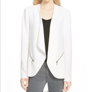 Trouve White Open-Front Blazer with Zip Pockets